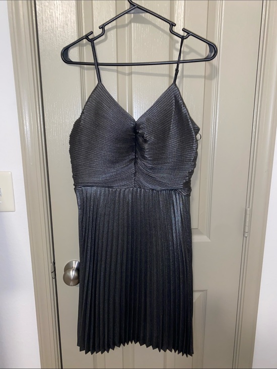 Express Dresses & Skirts - Express shiny gray and black Pleated Spaghetti Strap Mini Dress